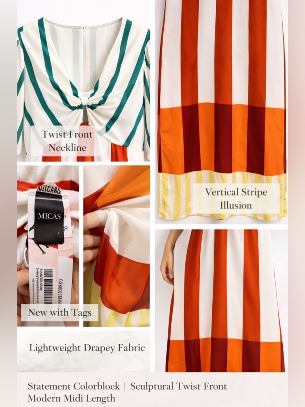micas statement stripe midi dress bold colorblock twist front large - Picture 3 of 11